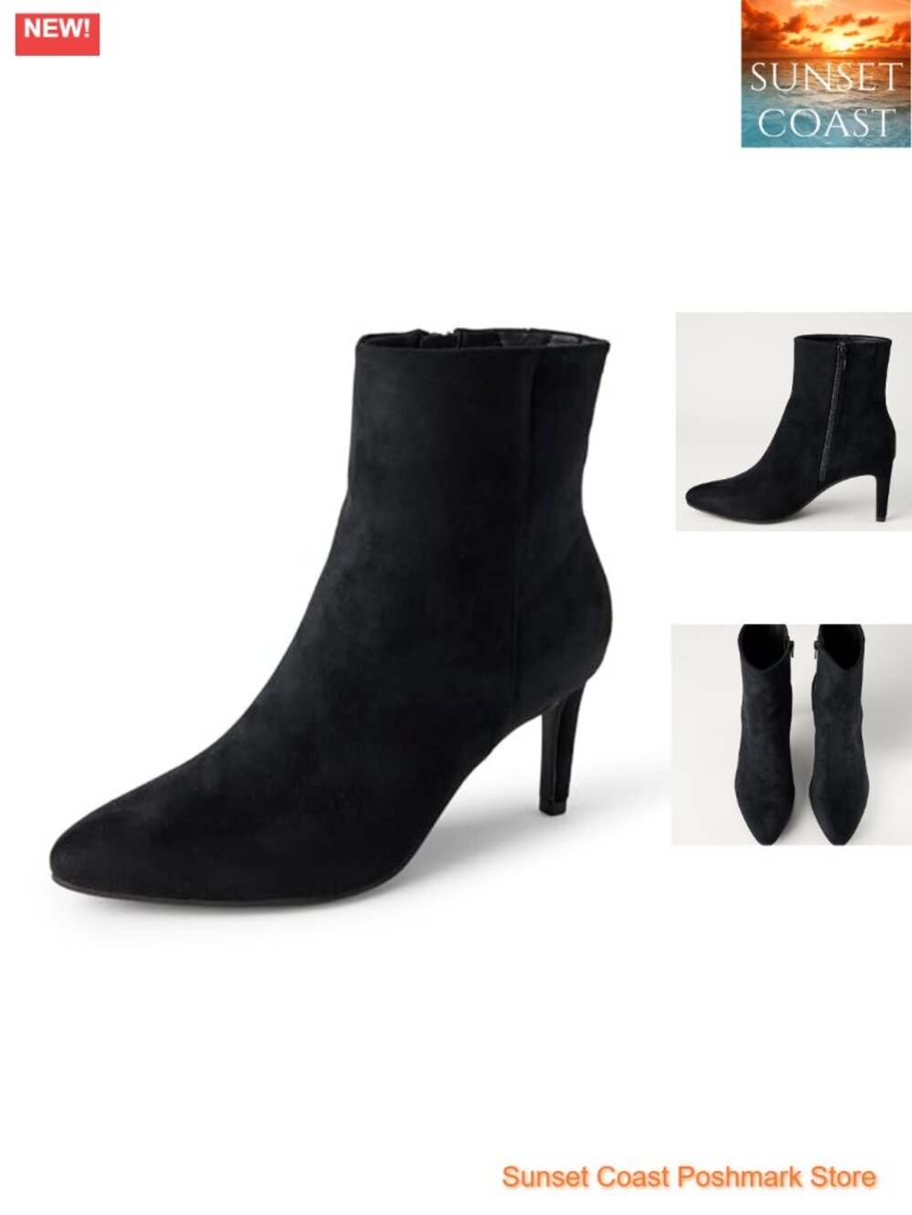 Faux Suede Stiletto Heel Ankle Booties Pointed Toe Side Zip